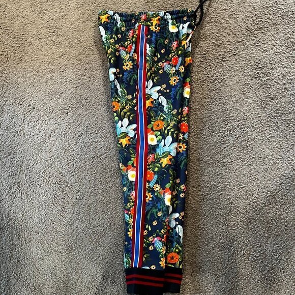 ZARA MAN  Floral Joggers with Blue & Red Racing Stripes GUCCI Style NWOT Men's M - Picture 7 of 11